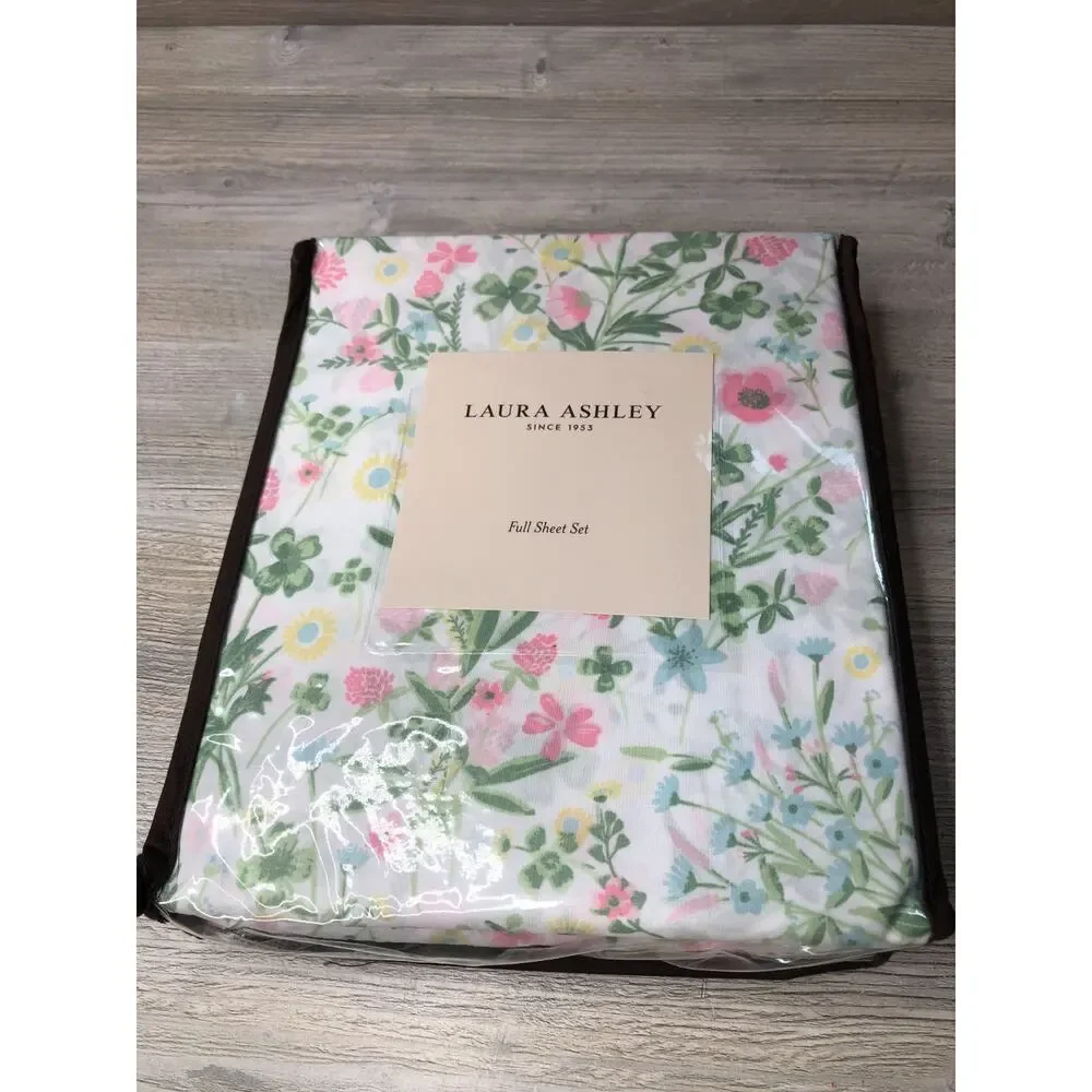 Laura Ashley Full Sheet Set Leanna Rose Pink 4pc Cottage Farmhouse Chic Green